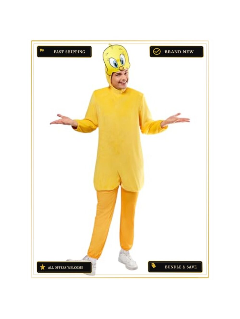 Tweety Bird Adult Costume Unisex Jumpsuit & Headpiece Halloween Cosplay